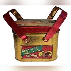 1992 Vintage Anheuser-Busch Budweiser Tin Basket with Handles